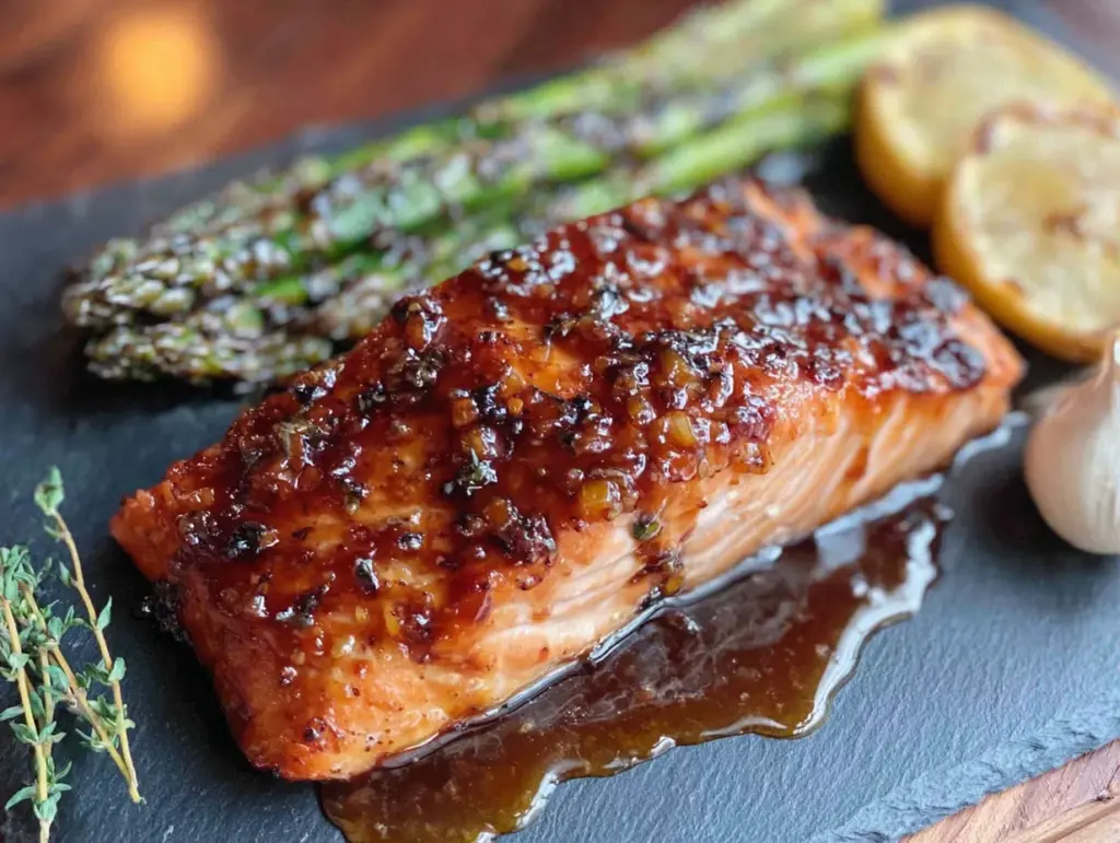 honey garlic baked salmon with crispy skin - featured image