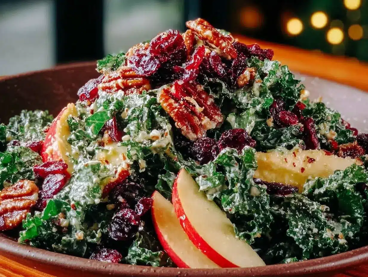 kale salad with apples and cranberries preparation steps