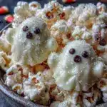 kid-friendly Halloween popcorn mix with white chocolate ghosts - featured image