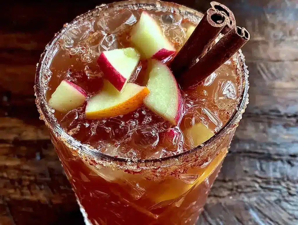 light apple cider sangria with cinnamon sticks - featured image