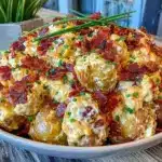 lightened up loaded baked potato salad with bacon - featured image