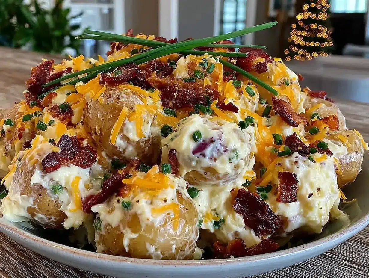 lightened up loaded baked potato salad with bacon preparation steps