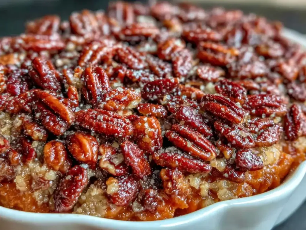 make-ahead sweet potato casserole with pecans - featured image