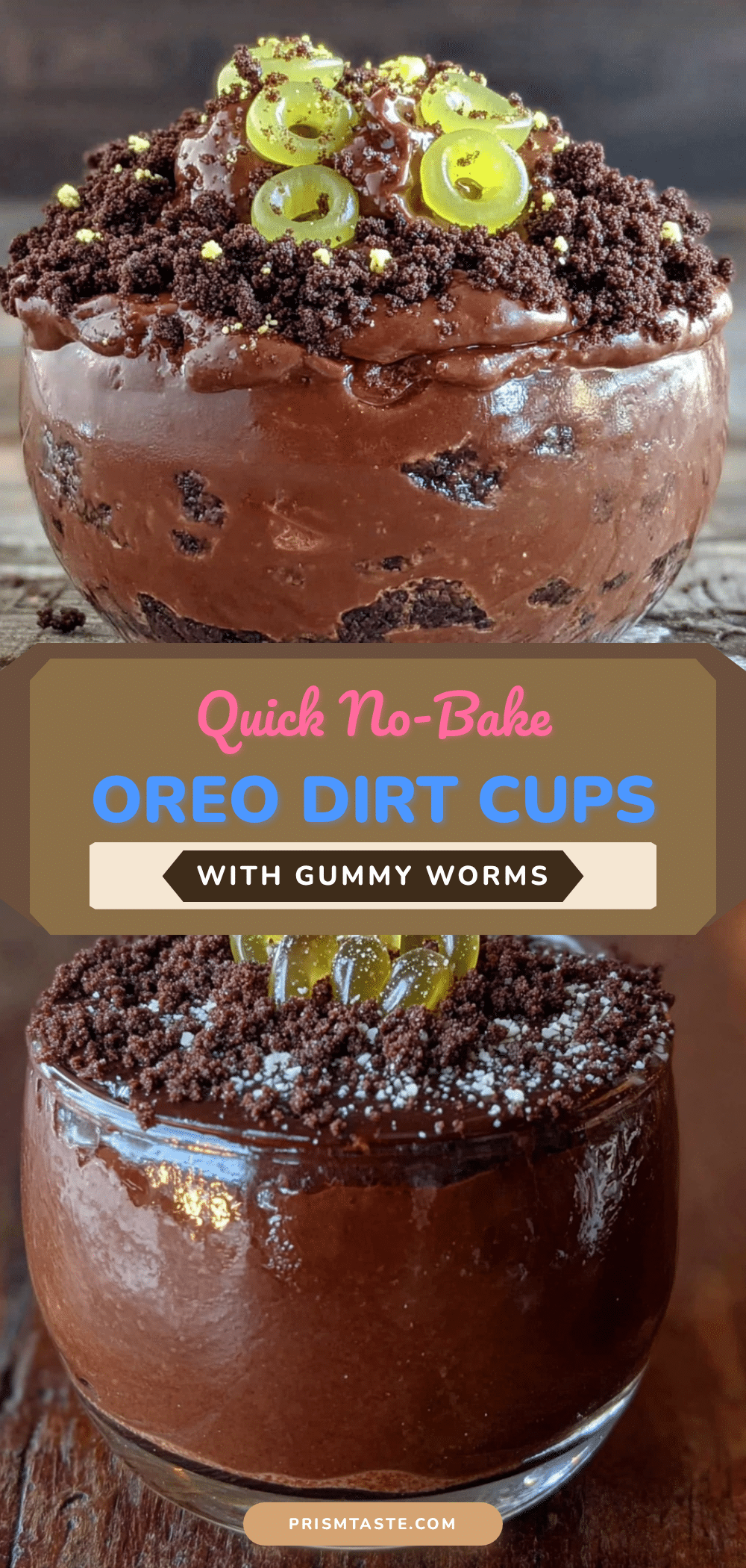 no-bake Oreo dirt cups with gummy worms recipe