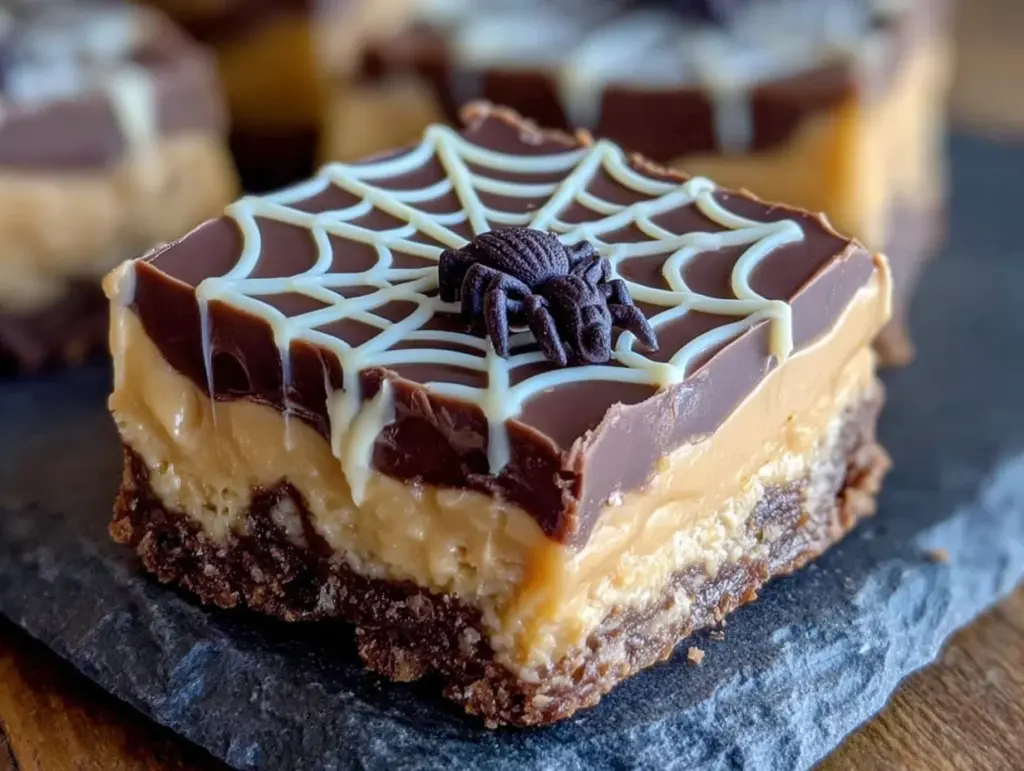 no-bake spiderweb peanut butter bars - featured image