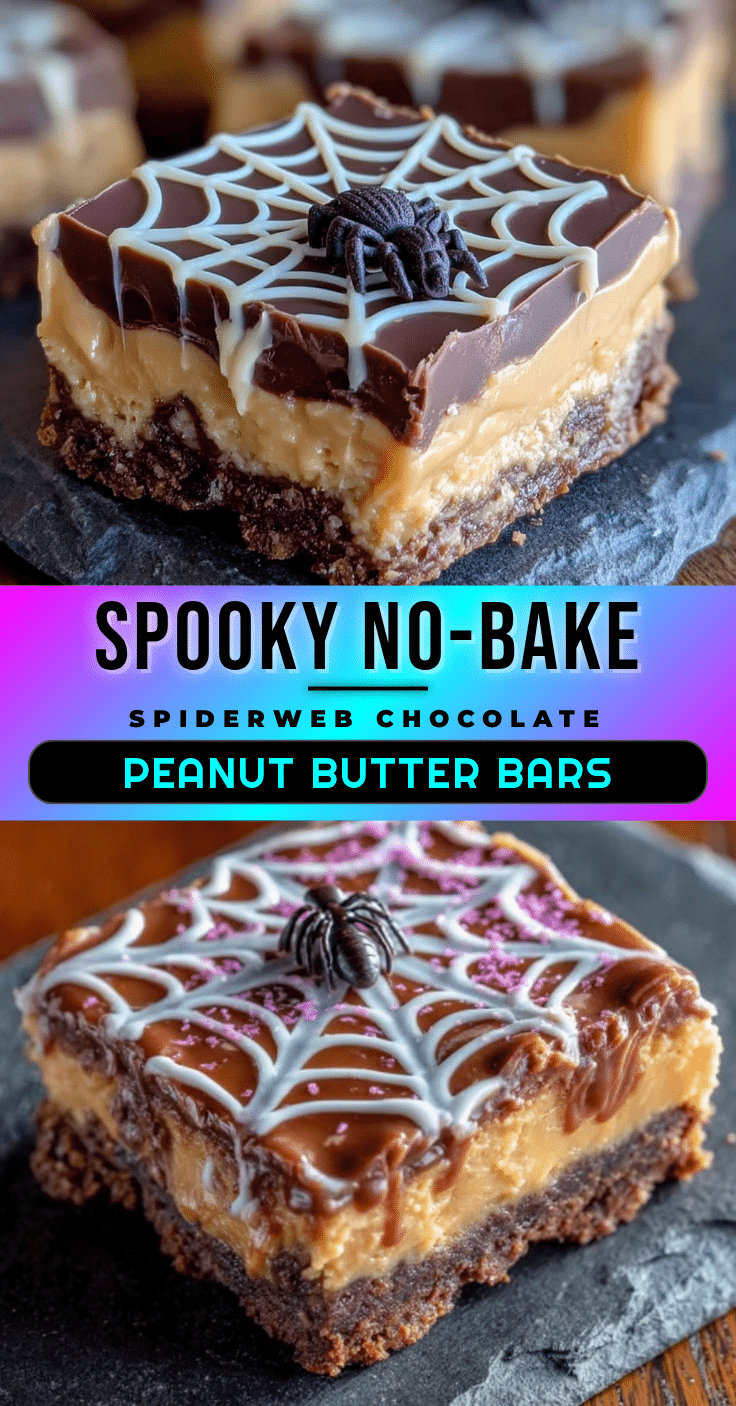 no-bake spiderweb peanut butter bars recipe