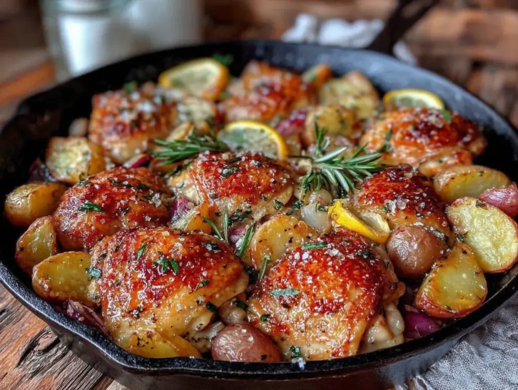 one-pan lemon herb chicken and potatoes - featured image