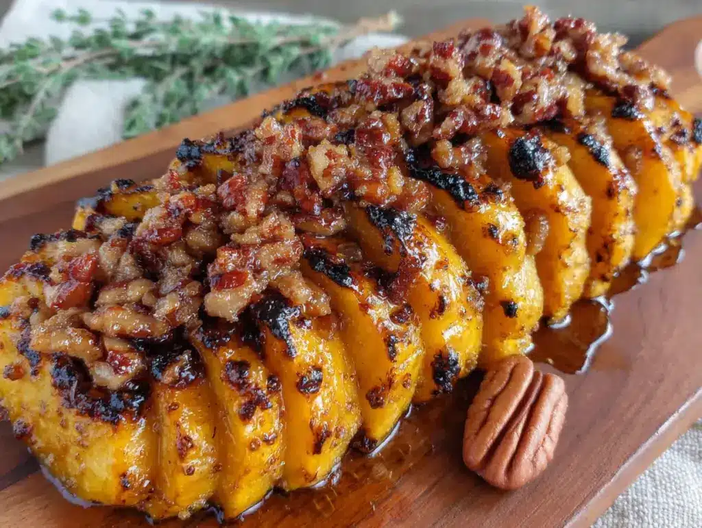roasted delicata squash with maple pecan crumble - featured image