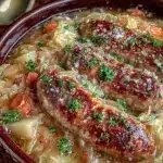 slow cooker German bratwurst and sauerkraut stew - featured image
