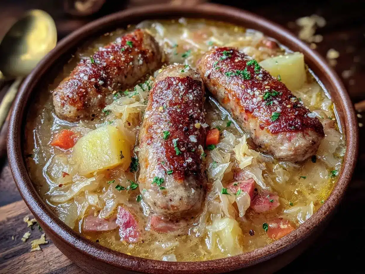 slow cooker German bratwurst and sauerkraut stew preparation steps