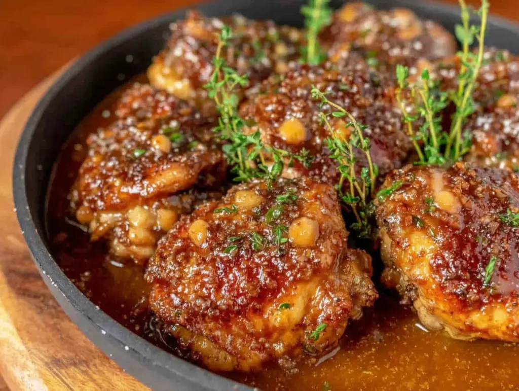 sticky honey garlic chicken thighs - featured image