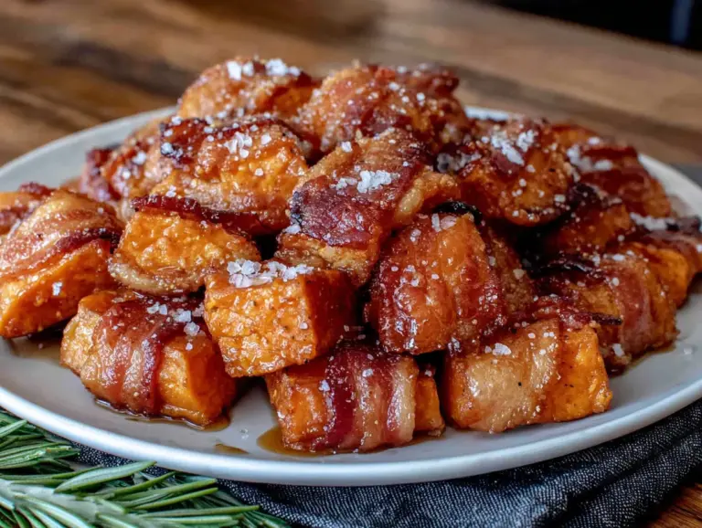 bacon brown sugar roasted sweet potatoes - featured image