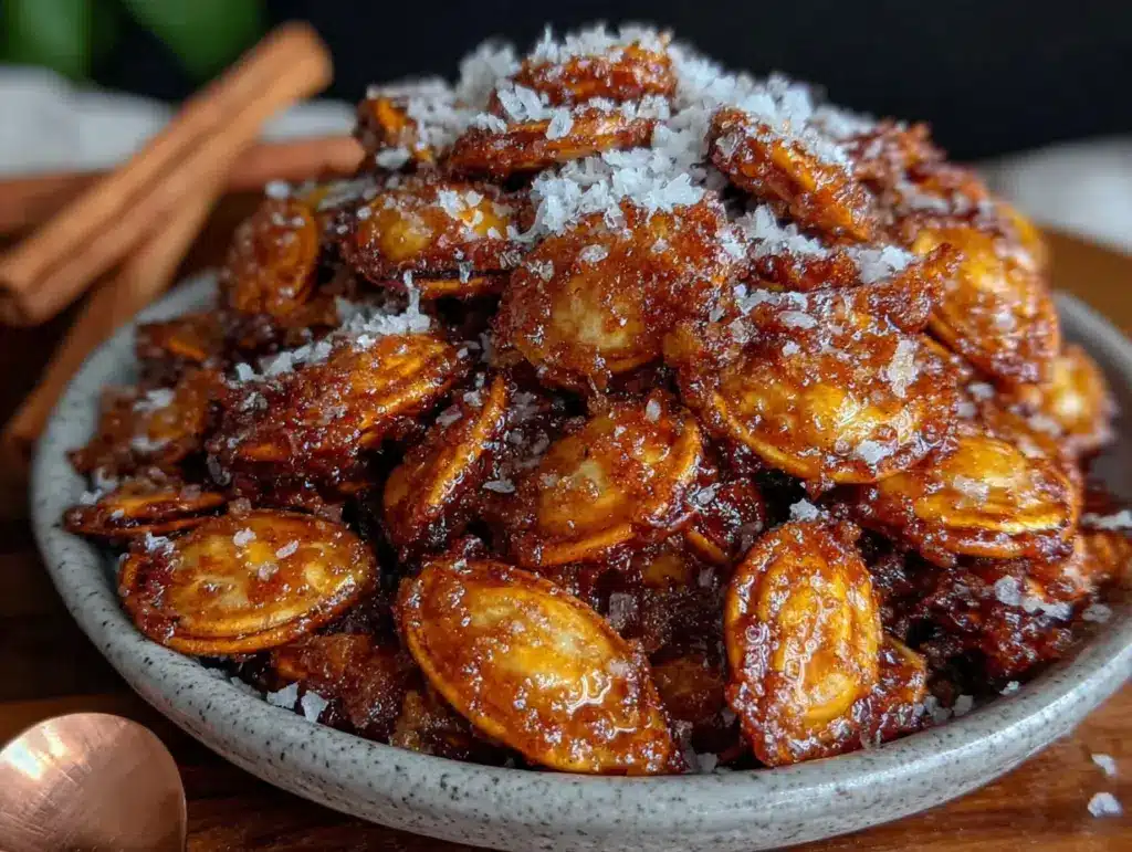 cinnamon sugar baked pumpkin seeds - featured image
