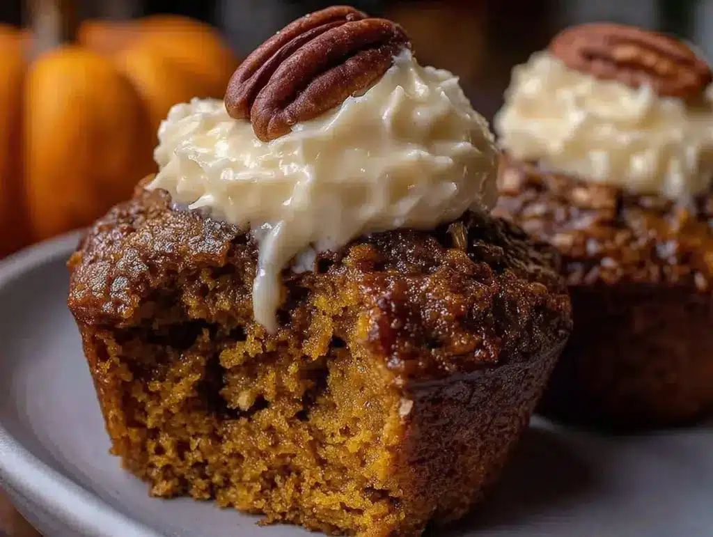 cream cheese filled pumpkin muffins - featured image