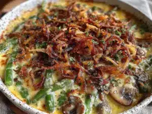 crispy shallot green bean casserole - featured image