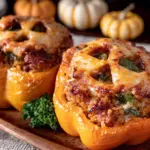 jack-o-lantern stuffed bell peppers - featured image