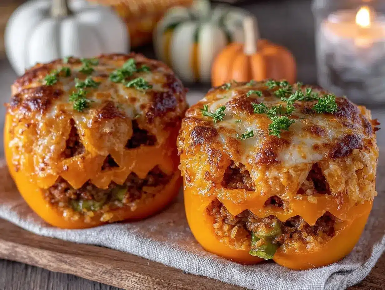 jack-o-lantern stuffed bell peppers preparation steps