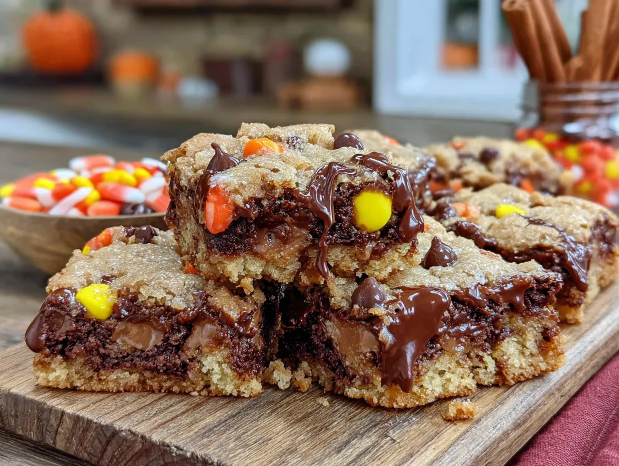 leftover Halloween candy cookie bars preparation steps