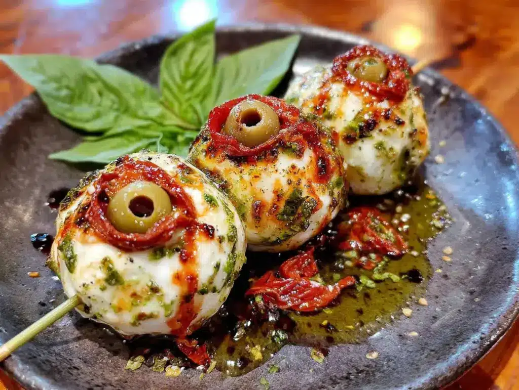 quick monster eyeball caprese skewers - featured image