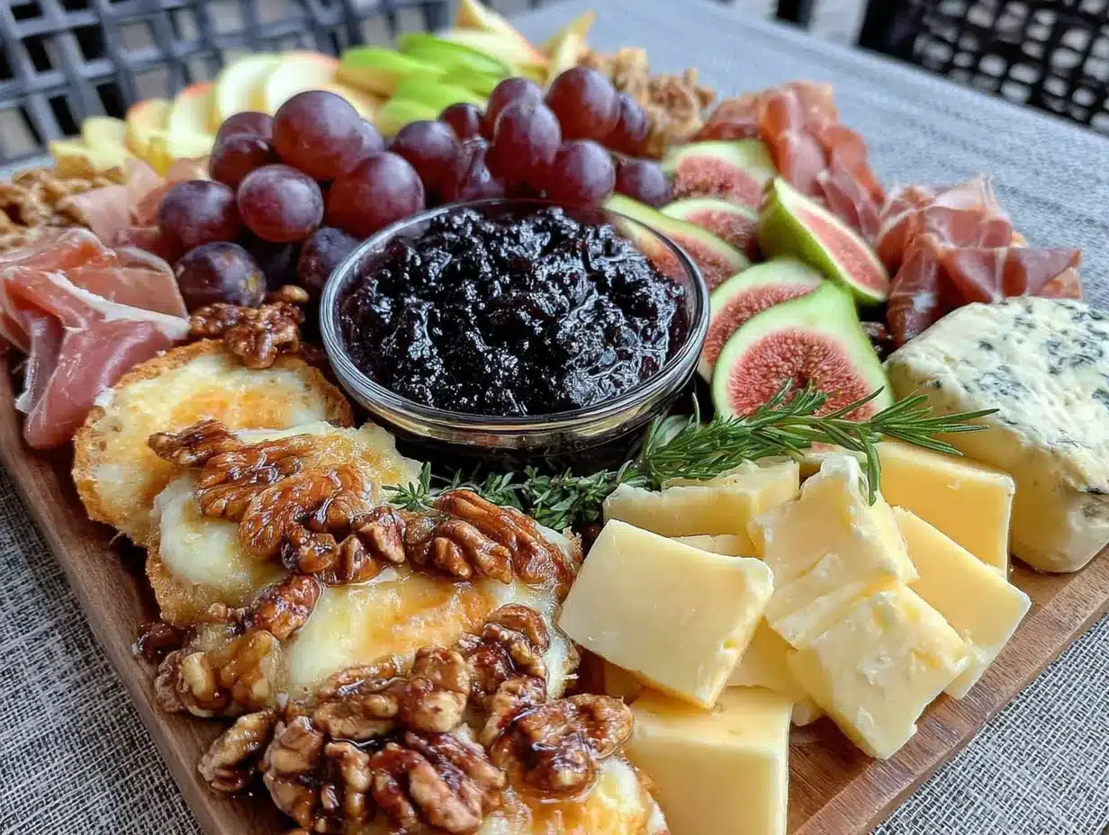 Thanksgiving harvest charcuterie board with fig jam preparation steps